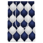 Christmas Navy Bow Velvet Pattern Medium Cadeauzakje (Achterkant)