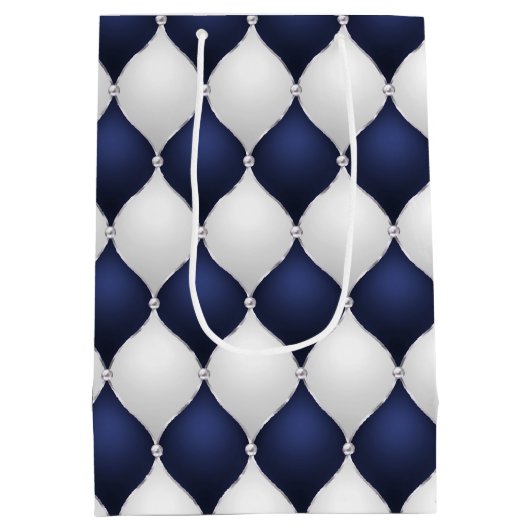 Christmas Navy Bow Velvet Pattern Medium Cadeauzakje (Achterkant)