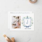 Christmas Navy Chinoiserie Vakantie Kaart Notitiekaartje (Voorkant / Achterkant in situ)