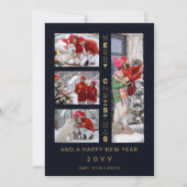 Christmas Navy & Gold 4 Multi photos Funny Script Feestdagenkaart (Voorkant)