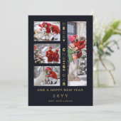 Christmas Navy & Gold 4 Multi photos Funny Script Feestdagenkaart (Staand voorkant)