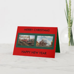 Christmas/New Year Card with Steam Engine treinen Feestdagen Kaart