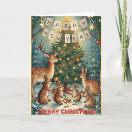 Christmas New Year Woodland Greeting Card Kaart (Voorkant)