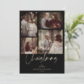 Christmas Newlyweds Black Trendy Collage 4 Photos Feestdagenkaart (Staand voorkant)