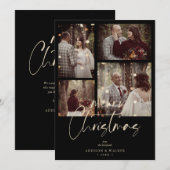 Christmas Newlyweds Black Trendy Collage 4 Photos Feestdagenkaart (Voorkant / Achterkant)
