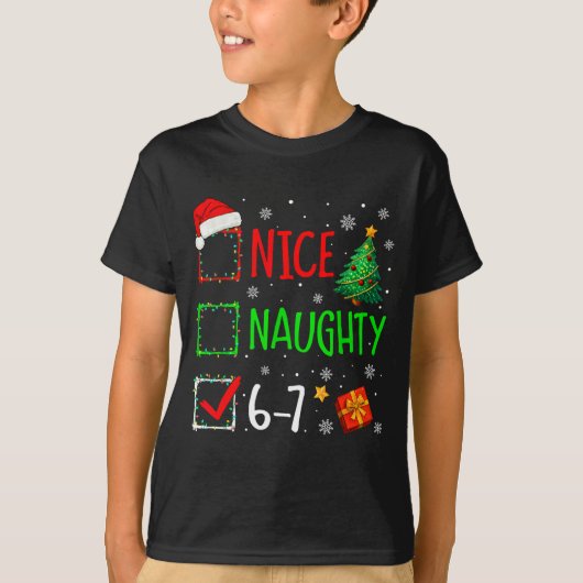 Christmas Nice Naughty 67 Brainrot Funny 6-7 Meme  T-shirt (Voorkant)