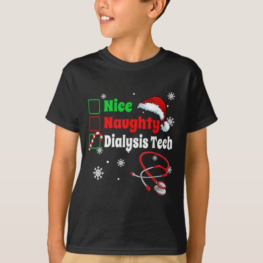 Christmas Nice Naughty Dialysis Tech Scrub Top Men (Voorkant)