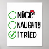 Christmas Nice Naughty I Tried Christmas List Xmas Poster (Voorkant)