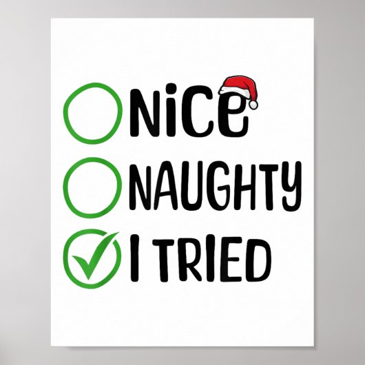 Christmas Nice Naughty I Tried Christmas List Xmas Poster (Voorkant)