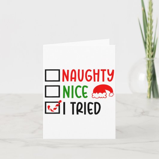 Christmas Nice Naughty I Tried List Funny Family X Kaart (Voorkant)