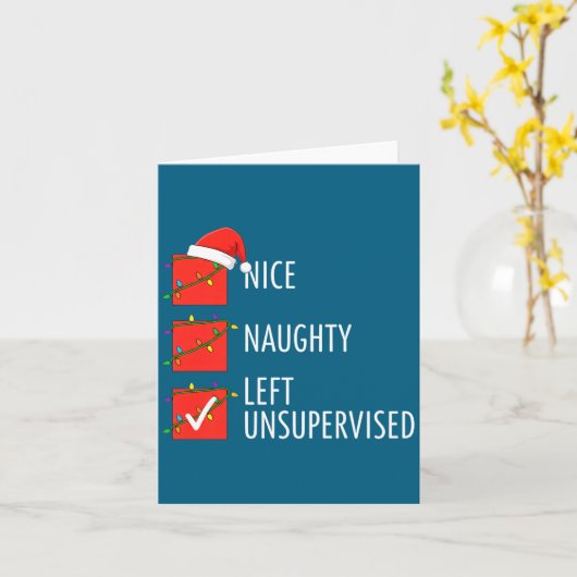 Christmas Nice Naughty Left Unsupervised Naughty O Kaart (Gele Bloem)