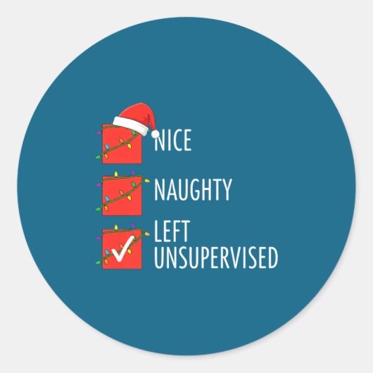 Christmas Nice Naughty Left Unsupervised Naughty O Ronde Sticker (Voorkant)