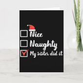 Christmas Nice Naughty Sister Did It Xmas Family B Kaart (Voorkant)