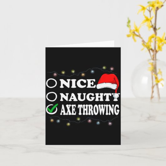 Christmas Nice Or Naughty Or Axe Throwing Pajama  Kaart (Gele Bloem)