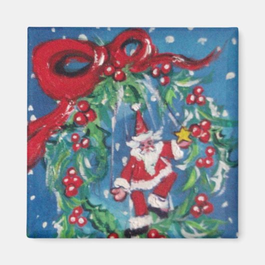 CHRISTMAS NIGHT CROWN MET RED RIBBON MAGNEET (Voorkant)