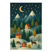 Christmas Night Mountain Village Art Photo Paper Foto Afdruk (Voorkant)