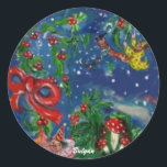 CHRISTMAS NIGHT RONDE STICKER<br><div class="desc">Kleurrijk,  fris en artistiek acrylschilderij voor Kerstmis.</div>