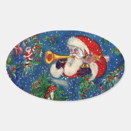 CHRISTMAS NIGHT / SANTA BUGLER OVALE STICKER