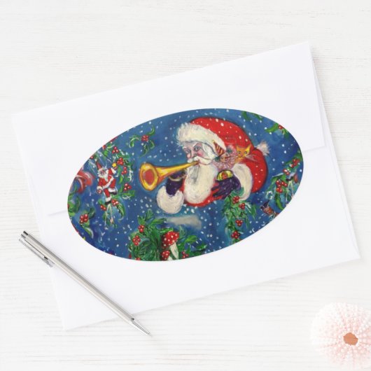 CHRISTMAS NIGHT / SANTA BUGLER OVALE STICKER (Envelop)