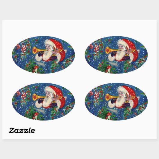 CHRISTMAS NIGHT / SANTA BUGLER OVALE STICKER (Vel)