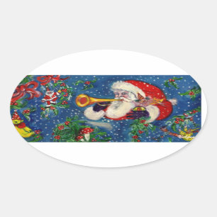 CHRISTMAS NIGHT / SANTA BUGLER OVALE STICKER