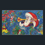 CHRISTMAS NIGHT / SANTA BUGLER RECHTHOEKIGE STICKER<br><div class="desc">Kleurrijk,  fris en artistiek acrylschilderij voor Kerstmis.</div>