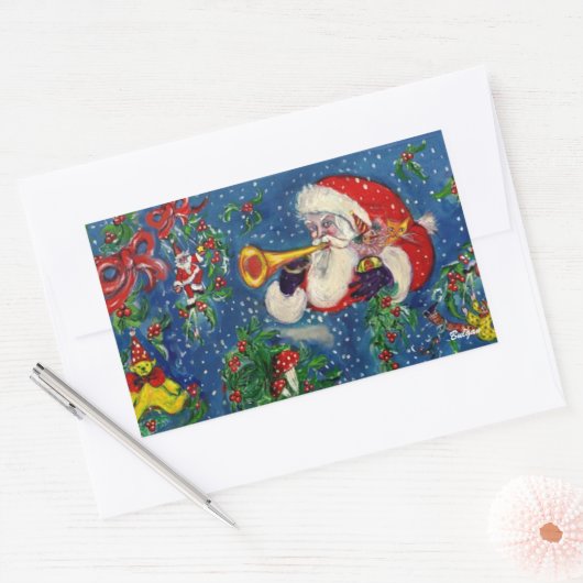 CHRISTMAS NIGHT / SANTA BUGLER RECHTHOEKIGE STICKER (Envelop)