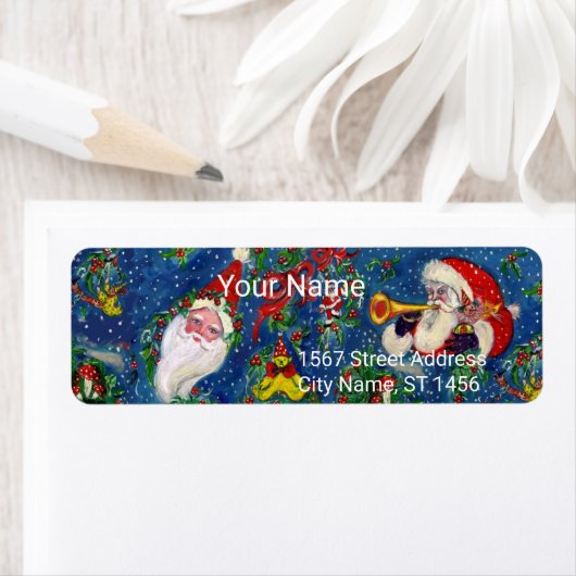 CHRISTMAS NIGHT, SANTA CLAUS BUGLER, TOYS, RIBBONS ETIKET (Insitu)