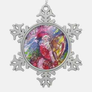 CHRISTMAS NIGHT/SANTA CLAUS PLAYING HARP TIN SNEEUWVLOK ORNAMENT