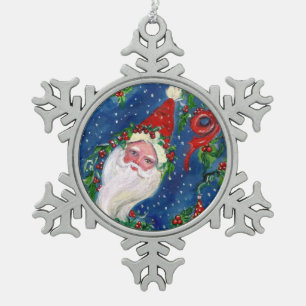CHRISTMAS NIGHT/SANTA CLAUS TIN SNEEUWVLOK ORNAMENT