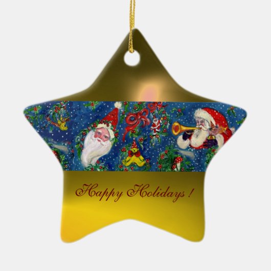 CHRISTMAS NIGHT SANTA CLAUS Yellow Star Keramisch Ornament (Voorkant)