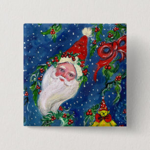 CHRISTMAS NIGHT / SANTA VIERKANTE BUTTON 5,1 CM