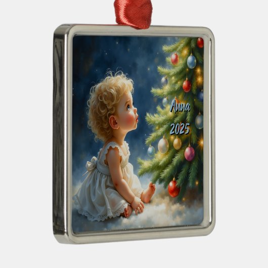 Christmas Night Tree Scene  Metalen Ornament (Rechts)