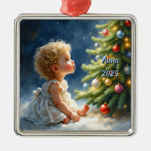 Christmas Night Tree Scene  Metalen Ornament (Voorkant)