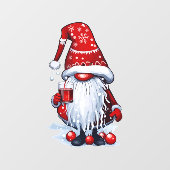 Christmas Nisse Gnome Gonk Holding A Mulled Wine Raamsticker (Vel)
