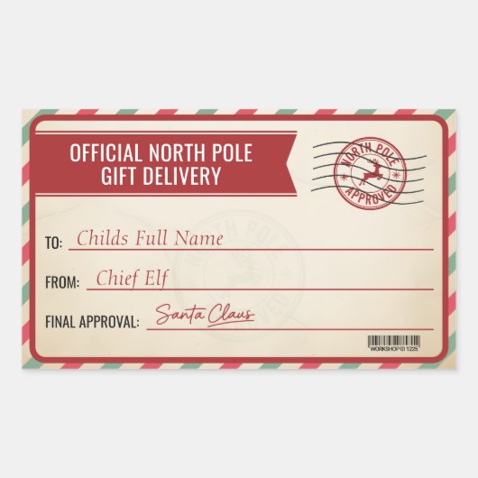 Christmas North Pole Delivery Custom Name Parcel Rechthoekige Sticker (Voorkant)
