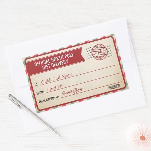 Christmas North Pole Delivery Custom Name Parcel Rechthoekige Sticker (Envelop)