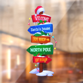 Christmas North Pole Sign Board Window Cling Raamsticker