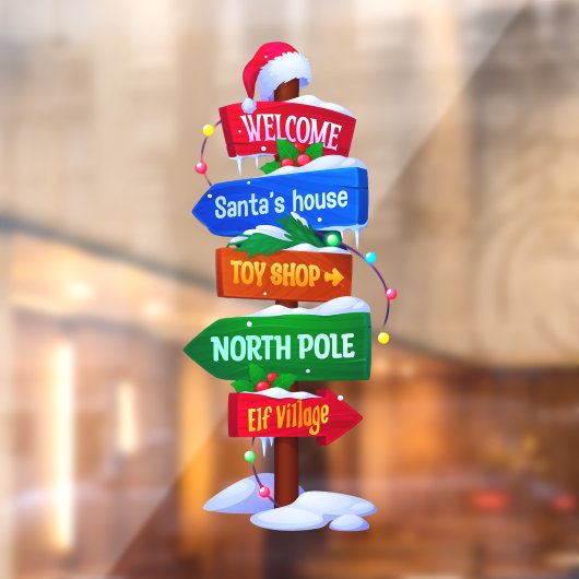 Christmas North Pole Sign Board Window Cling Raamsticker (Vel 2)