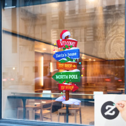 Christmas North Pole Sign Board Window Cling Raamsticker