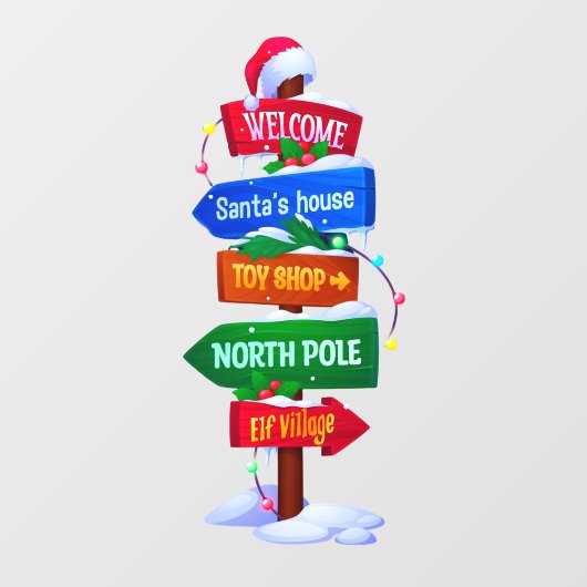 Christmas North Pole Sign Board Window Cling Raamsticker (Vel)
