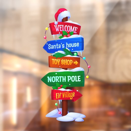 Christmas North Pole Sign Board Window Cling Raamsticker (Vel 2)