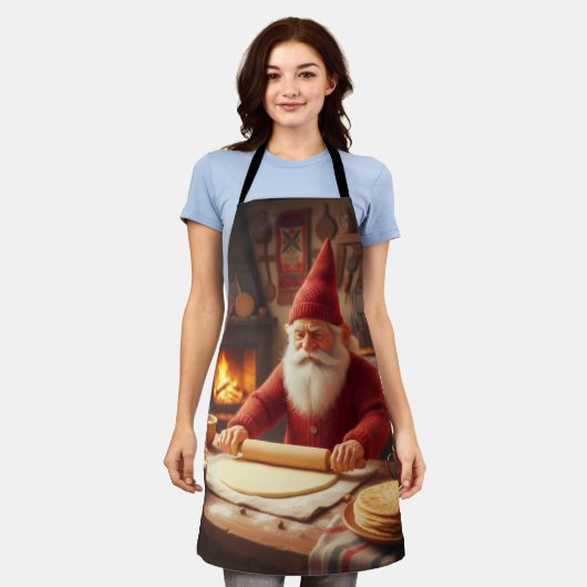 Christmas Norwegian Nisse Making Lefse, Apron Schort (Gedragen)