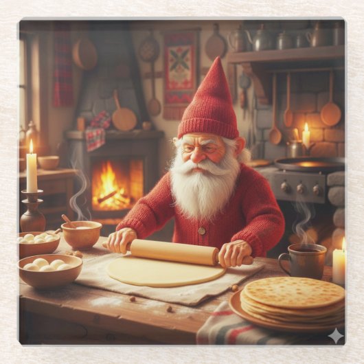 Christmas Norwegian Nisse Making Lefse, Coaster Glazen Onderzetter (Voorkant)