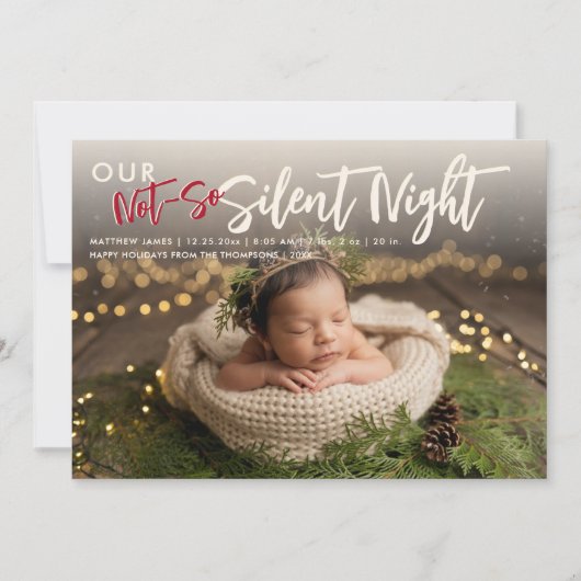 Christmas Not So Silent Night Funny Red Baby Photo Aankondiging (Voorkant)