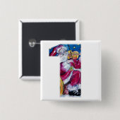 CHRISTMAS NUMMER 1 / GEÏNSPIREERDE SANTA VIERKANTE BUTTON 5,1 CM (Voorkant /achterkant)