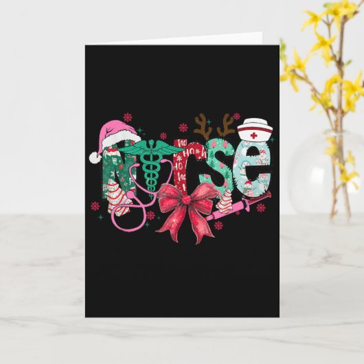 Christmas Nurse Coquette Bow Stethoscope Er Rn Icu Kaart (Gele Bloem)
