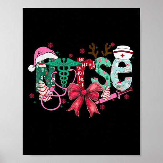 Christmas Nurse Coquette Bow Stethoscope Er Rn Icu Poster (Voorkant)