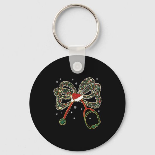 Christmas Nurse Coquette Bow Stethoscope Xmas Sant Sleutelhanger (Voorkant)