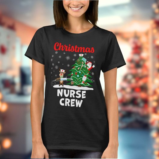 Christmas Nurse Crew with Santa and Reindeer T-shirt